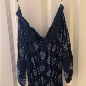 Off the Shoulder Blue Romper